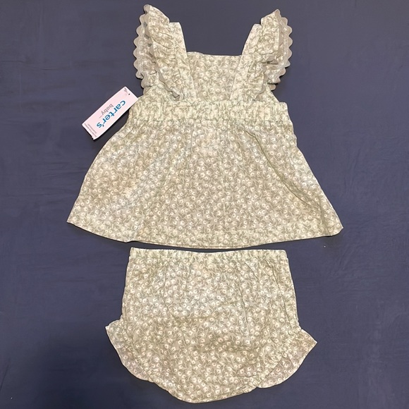 Carter’s green floral flutter sleeve top and diaper cover set 3 piece - Picture 4 of 7